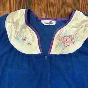 Vintage Helen Of Troy Blue Bibbed Nightgown Size Medium With Pockets